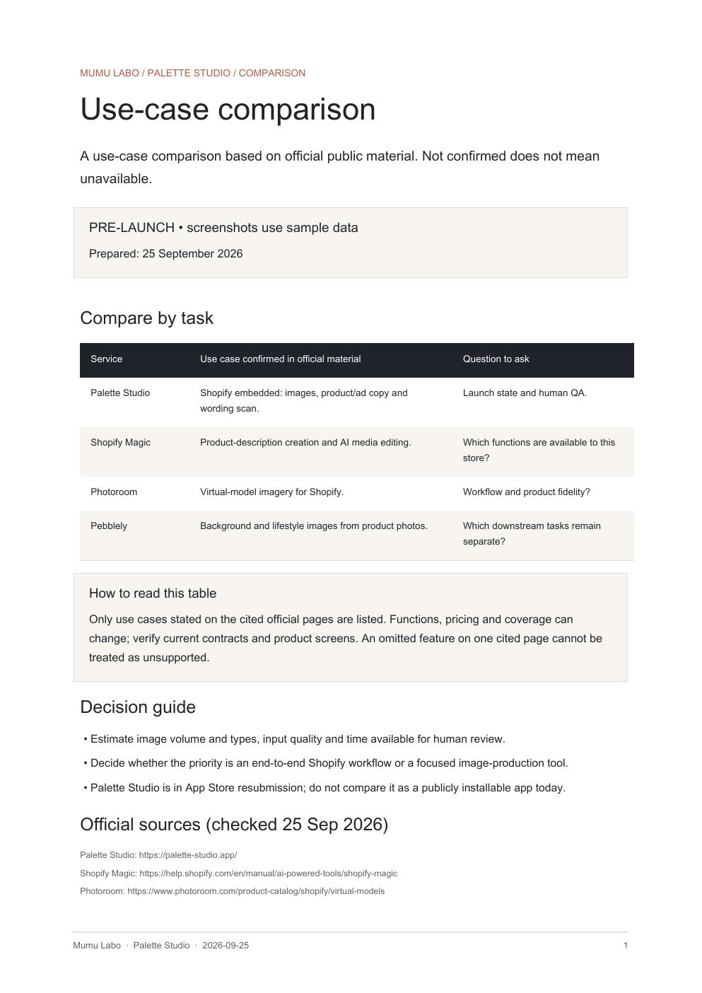 First page of Competitor comparison (PDF)