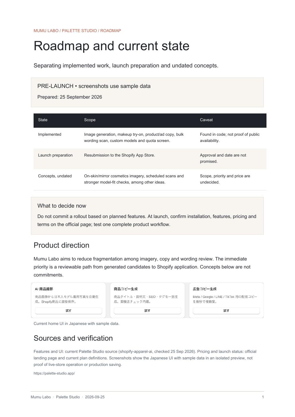 First page of Roadmap (PDF)