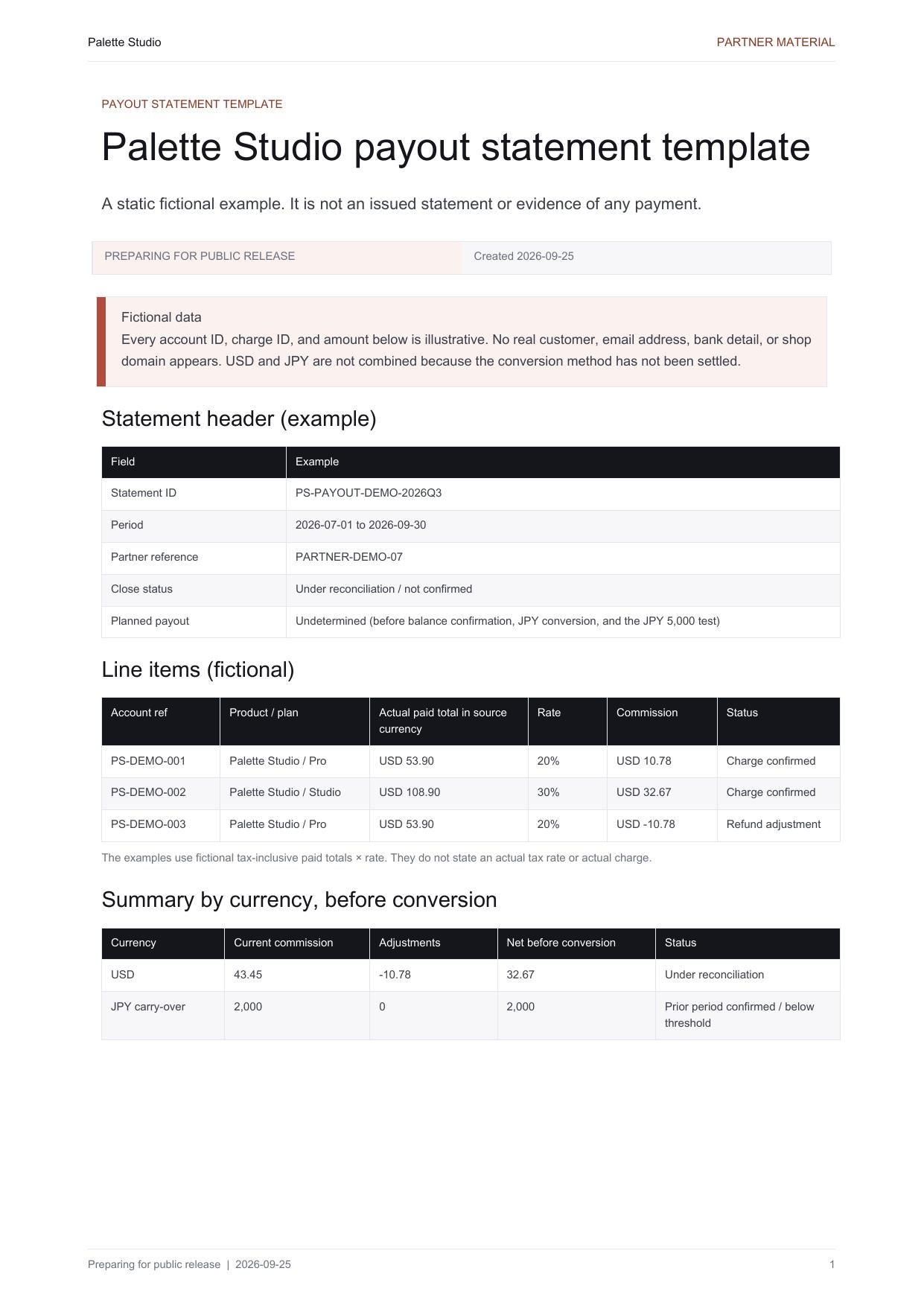 First page of Payout statement template (PDF)