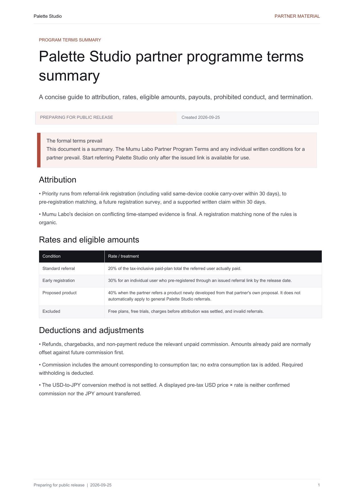First page of Program terms summary (PDF)