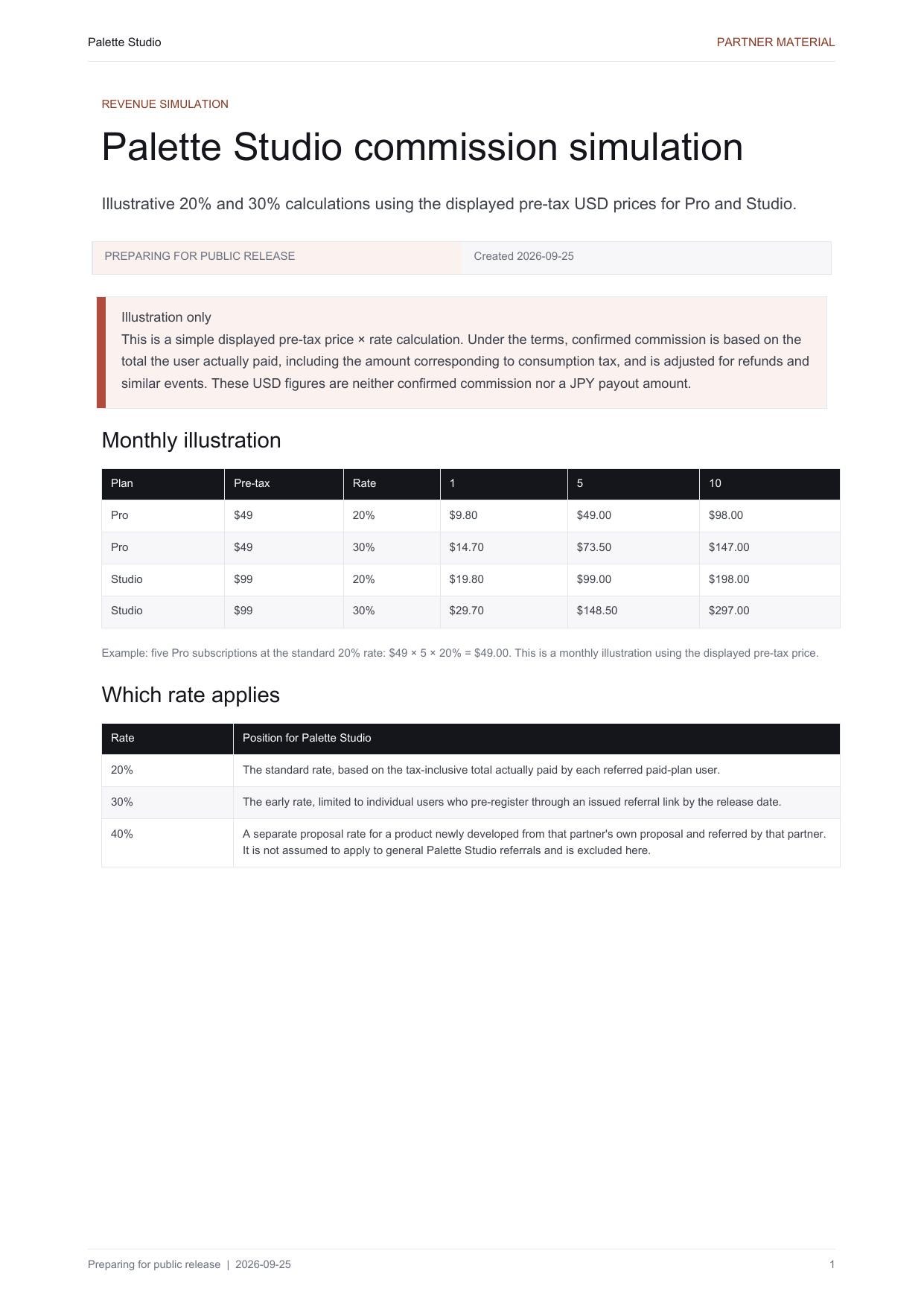First page of Revenue simulation (PDF)
