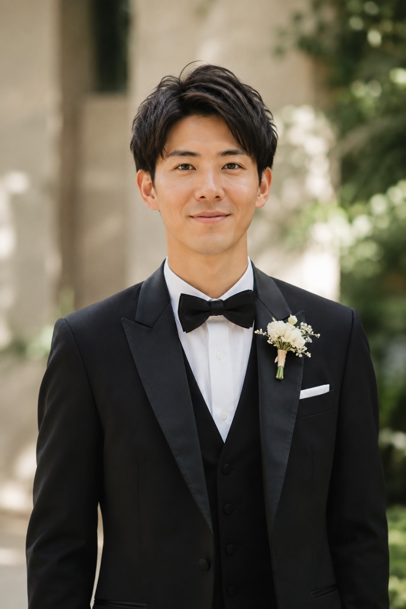 タキシード姿の新郎